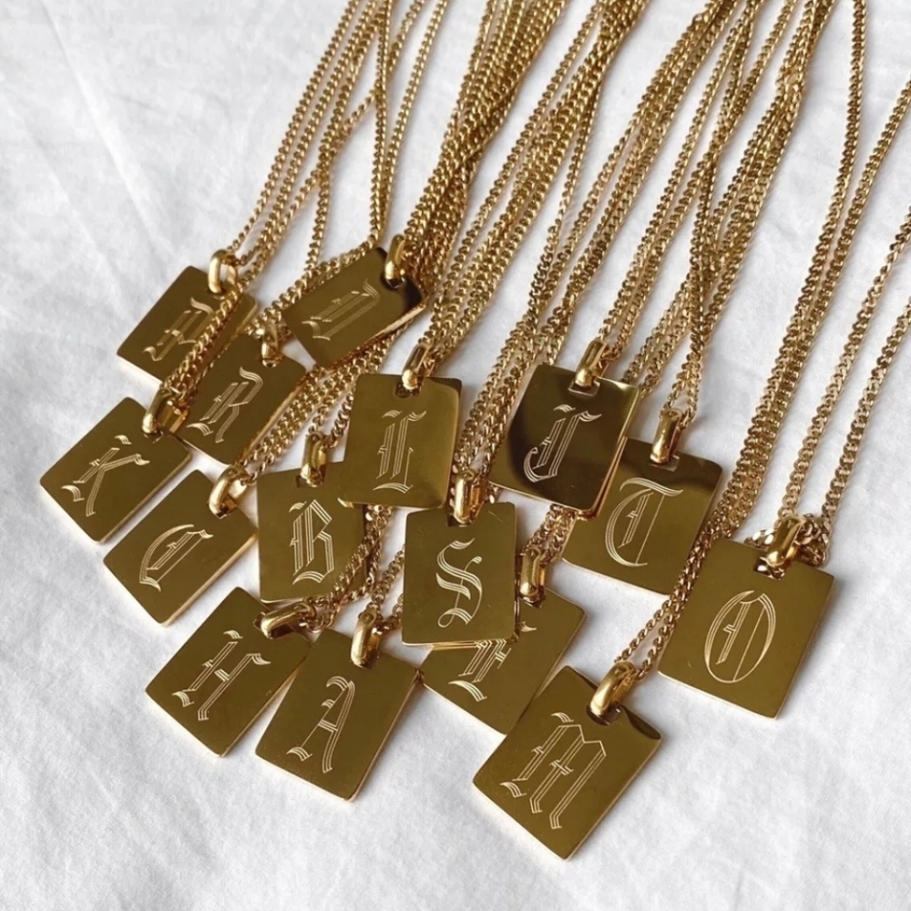 18k Gold Plated Engraved Initial Pendant Necklace